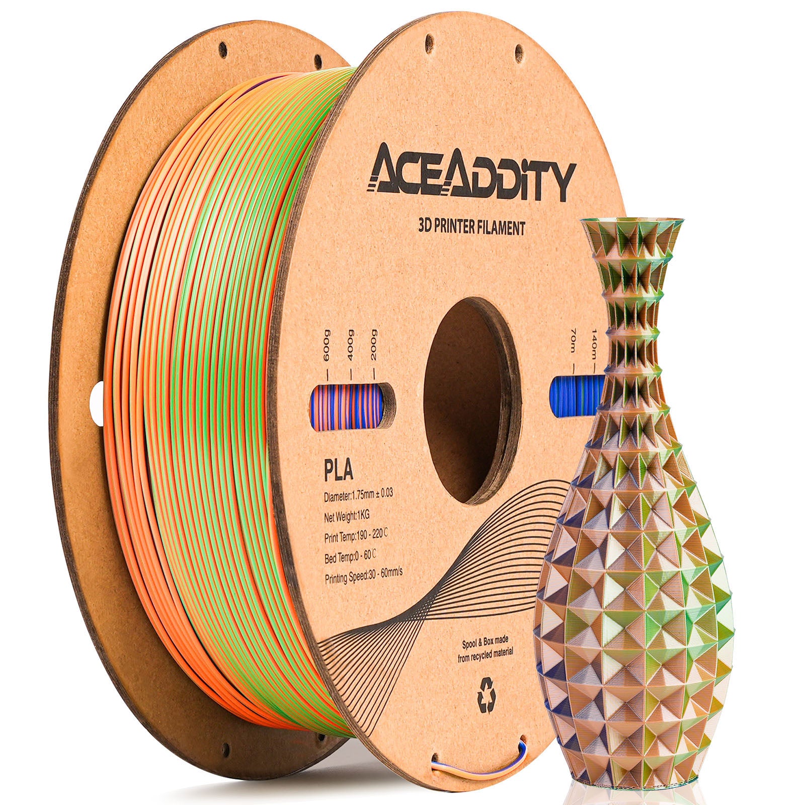 Aceaddity Silk Magic PLA 3D Printer Filament Three Color