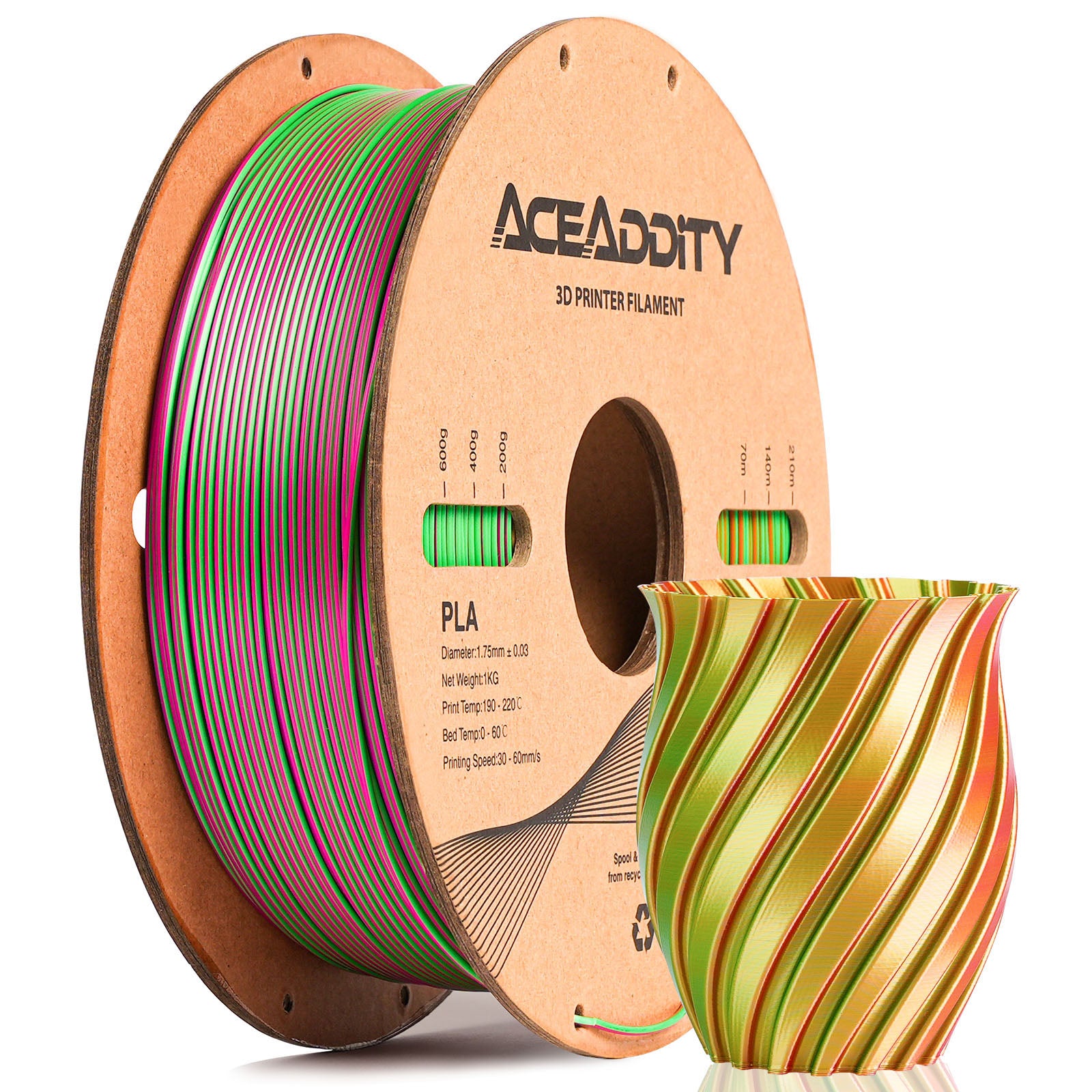 Aceaddity Silk Magic PLA 3D Printer Filament Three Color