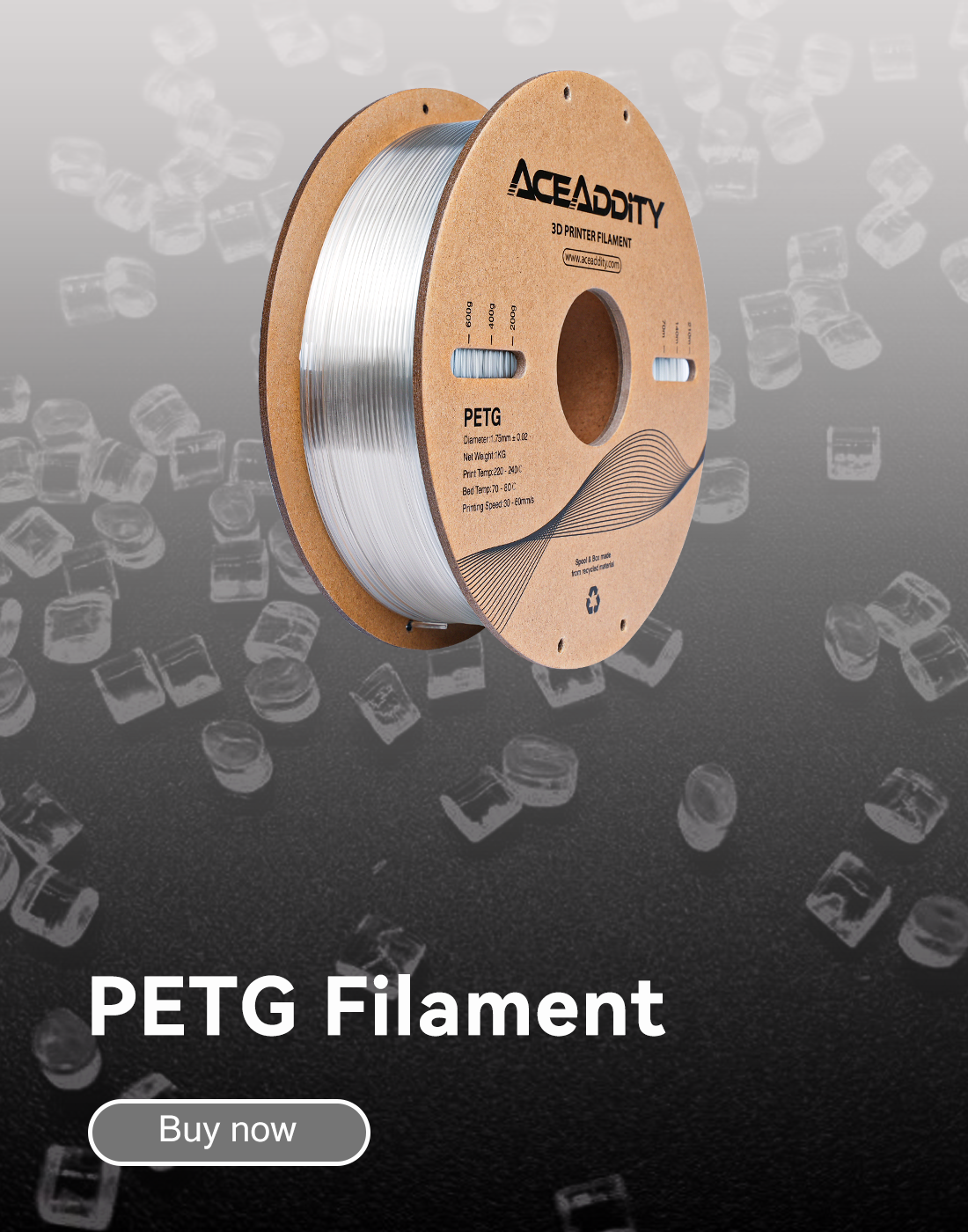 Aceaddity PETG Filament 1.75mm, 1kg Strong PETG 3D Printer Filament  Dimensional Accuracy +/- 0.03mm