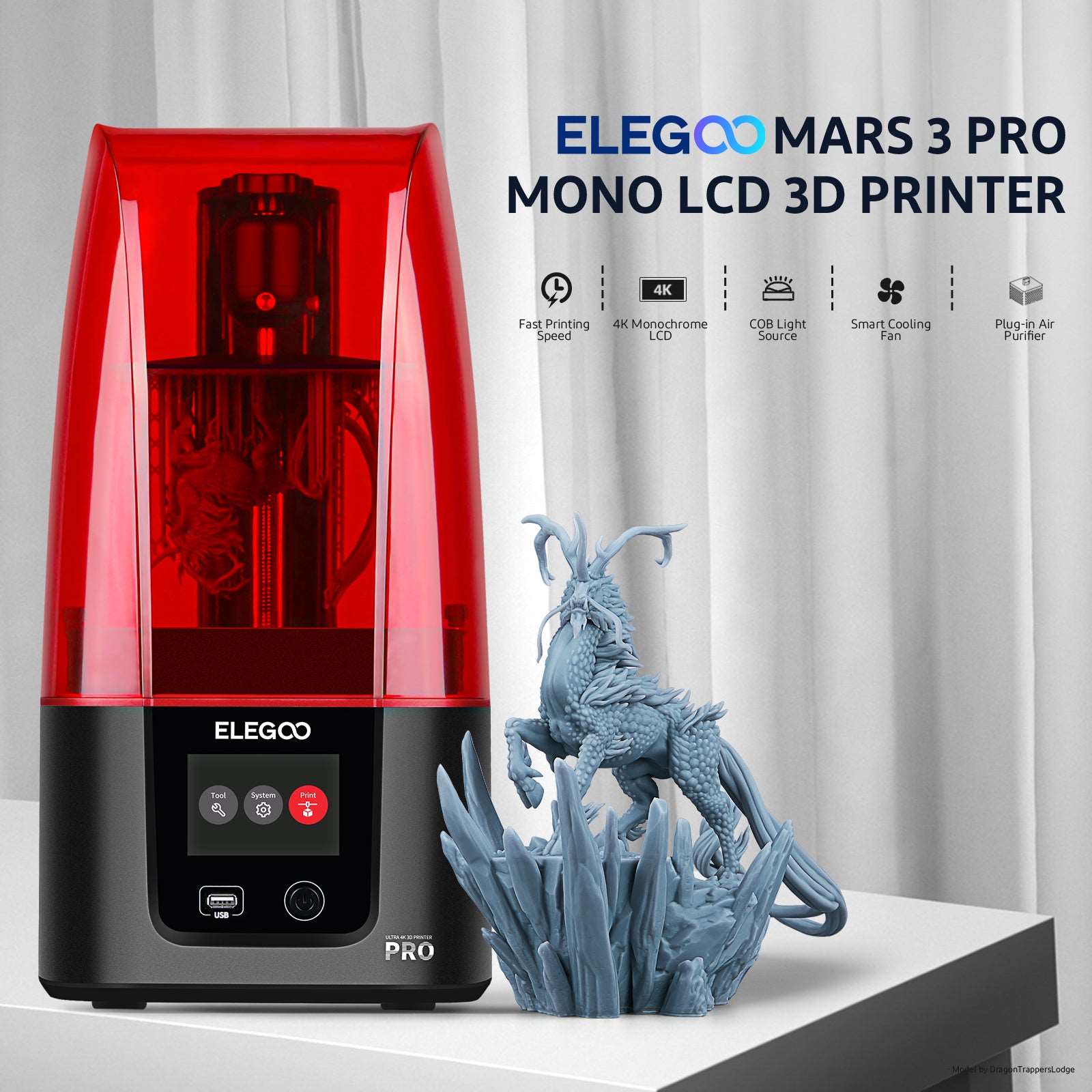 ELEGOO Mars 3 Pro 4k 6.66'' Mono Lcd Msla Resin 3d Printer